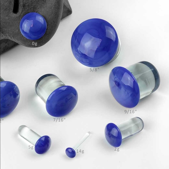 Single Flare Glass Colorfront Gauge Plug - 1ga / 7mm, Lapis Blue - Picture 2 of 2